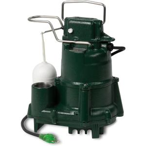 Zoeller M98 Flow-Mate Sump Pump - 1/2 HP - Cast Iron - LED Power Plug - High Flow - Vortex Impeller - Stainless Steel Hardware - Factory Tested and Float Operated - Submersible Sump Pump - 115V