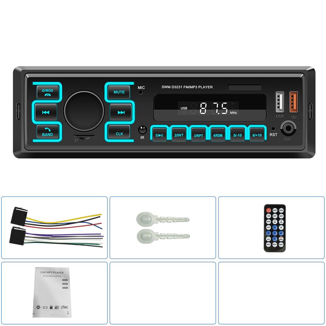 Bluetooth Single Din Car Stereo Audio with Voice Assistant APP Locate & Find Car Function Support FM Radio/ MP3/ SD/ AUX/ USB/ EQ/ Quick Charge