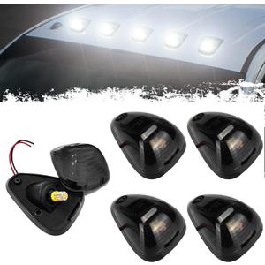 PSEQT Cab Roof Marker Lights 10 LED White Top Clearance Running Lights Compatible with Ford 1999-2016 F150 F250 F350 F450 F550 Super Duty Pickup Trucks SUV (5PCS, Smoked Lens)