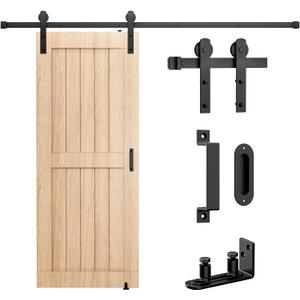 Signstek 6.6FT Sliding Barn Door Hardware Kit, Heavy Duty Whole Set (Includes Adjustable Floor Guide, 2 Handles and Dook Hook) -Smoothly and Quietly, Fit 36"-40" Wide Door Panel -Black, I Shape Hanger
