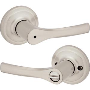 Kwikset Henley Interior Privacy Door Handle with Lock, Door Lever For Bathroom and Bedroom, Satin Nickel Reversible Keyless Turn Lock, with Microban Protection (1 Pack)