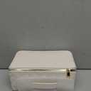 Large Capacity Travel Cosmetic Bag - Portable Makeup Bags for Women Waterproof PU Leather Checkered Makeup Organizer Bag with Dividers and Handle,Toiletry Bag for Cosmetics (Medium, White)