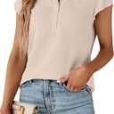 Blooming Jelly Women's Dressy Casual Tops Business Work Blouses White Button Down Shirts Cap Sleeve V Neck Tshirt (X-Large, Apricot)