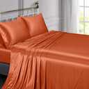 Vonty Satin Sheets Twin Silky Soft Satin Bed Sheets Rust Orange Sheet Set, 1 Deep Pocket Fitted Sheet + 1 Flat Sheet + 1 Pillowcases, Burnt Orange