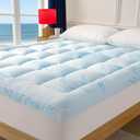 Queen Mattress Topper Viscose Derived from Bamboo,Breathable and Soft Extra Thick Pillow Top Mattress Pad Cover for Back Pain, Deep Pocket Fits 721 Inch Mattress (60"x80") (Blue)