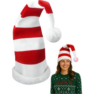 Nicky Bigs Novelties LightUp Elf Hat Peppermint Candy Stripe Elfs Hats  Long Bendable Red And White Christmas Santa Costume Cap with LED Pom Pom  One Size