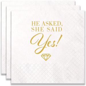 100 Count of "He AskedShe Said Yes" Paper Napkins for Engagement Party Bridal Shower Wedding Decoration
