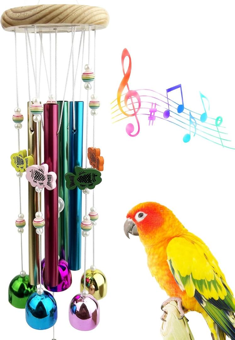 FlidRunest Bird Chewing Toys with Colorful Bells, Conure Wind Chimes Chew Toy with Colorful Stick, Bird Parrot Cage Hanging Bells Toys for Conure, Budgie, Parakeet, Cockatiel, Lovebird