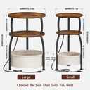 Round Side Table with Charging Station, USB Type C Port, Brown, 15.75" Dia with Power Strip