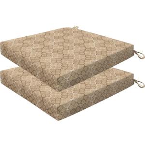 Honeycomb Outdoor Essentials Set of 2 Square Seat Pads, 19 x 19, Courtyard Geo Almond Dining Chair Cushions for Patio Furniture