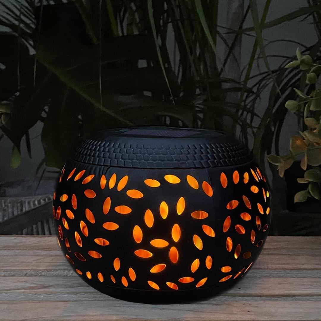 Solar Table Lantern Outdoor Waterproof-Dancing Flickering Flame Solar Powered LED Light,Black Metal Desktop Decorative Lamp for Gifts for Women Mom Desk Patio Garden Yard Decor, Black