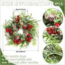 Lyrow 6 Pcs Christmas Candle Rings Wreath Xmas Kitchen Cabinet Mini Wreath Artificial Berries Snowy Pine Candle Ring Holder for Christmas Chandelier Home Table Centerpiece Indoor Decor