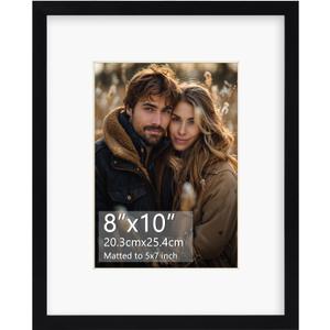 Rempry 8x10 Picture Frame, Display Pictures 5x7 with Mat or 8x10 Without Mat, Wall Hanging or Tabletop Photo Frame with Shatter Resistant Plexiglass, Black, 1 Pack