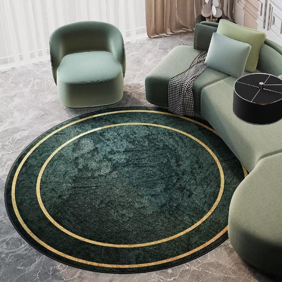 Emerald Green Round Rug 3ft Modern Circle Area Rug Washable Non-Slip Circular Floor Mats for Living Dining Room Bedroom Office Sofa Home Decor Carpets