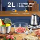 SPZTJK 3-Speed Electric Food Processor: Meat Grinder, Vegetable Chopper & Baby Food Maker - 300W, 2 Bowls (8 Cup Stainless Steel+8 Cup Glass), Quiet Operation
