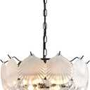 4-Lights Industrial Crystal Chandelier,Modern Glass Pendant Light Fixture,E12 Adjustable Pendant Lighting for Dining Room Living Room Bedroom (White)