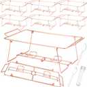 Geosar 32 Pack Wire Buffet Rack Stand Folding Chafing Stand Chrome Frame Serving Trays Food Warmer with Plastic Tong Fork and Spoon for Christmas Thanksgiving Home Party Catering Supplies (Rose Gold)