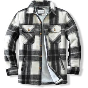 WINDFIT Men's Cotton Sherpa Lined Button Down Flannel Shirt Jacket Plaid Soft Outdoor Flannel Jacket Shirt (Medium)