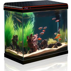 10 Gallon Fish Tank Smart Aquarium Kit, Glass Small Aquarium Starter Kits Self Cleaning with 3 Types of LED Lights and Filter Water Pump, Water Temperature Detection Ultra Quiet Gift for Kid (Black)
