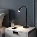DAMI Small Desk Lamp with Flexible Gooseneck, USB Reading Light Nightstand with 3 Color Temperatures, Dimmable Eye-Caring Bedside Table Lamp for Home Office Bedroom Dorm RV - Black