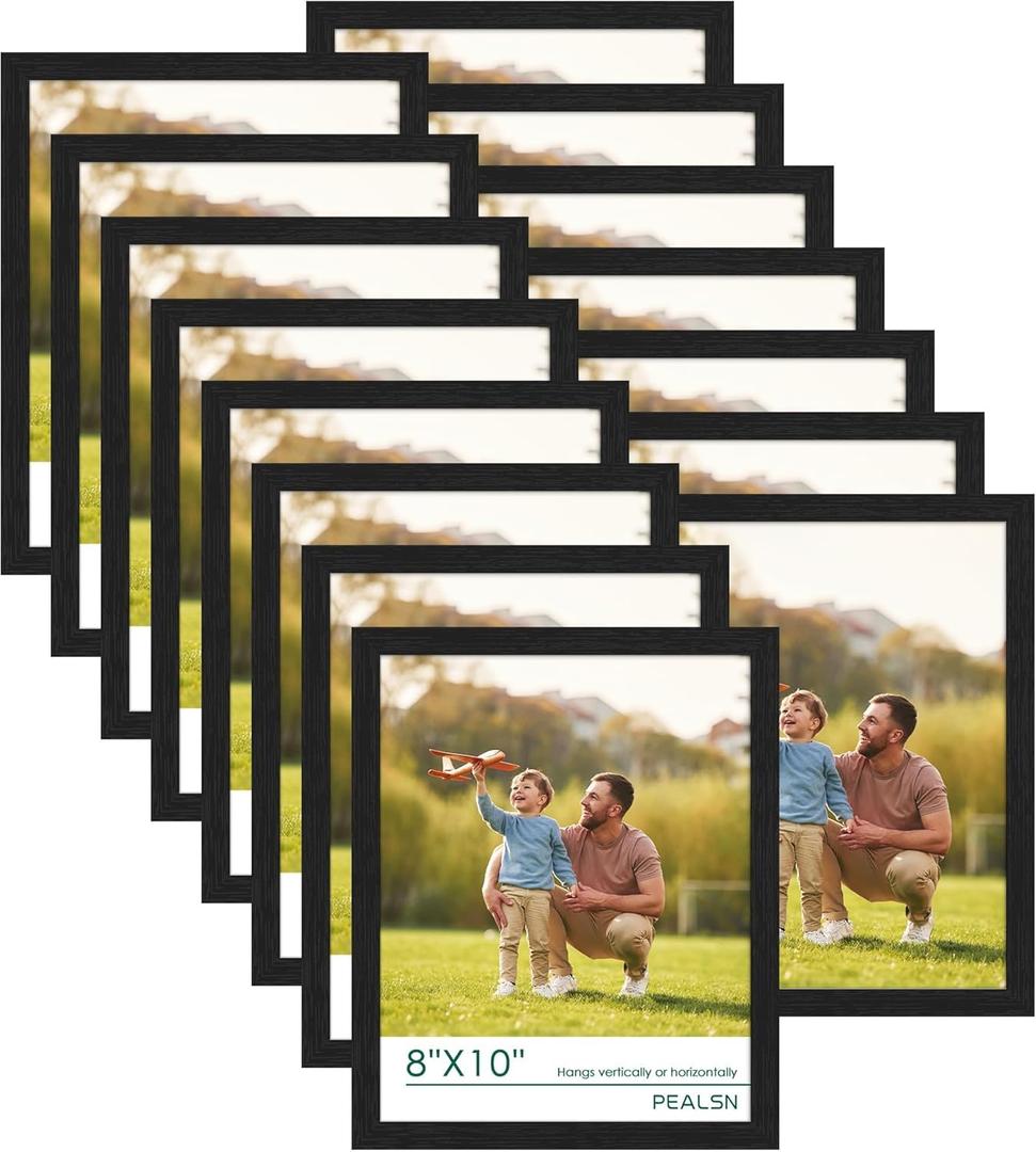 PEALSN 8x10 Picture Frame Set of 15, Wall Gallery Photo Frames for Wall Mounting or Tabletop Display, Black