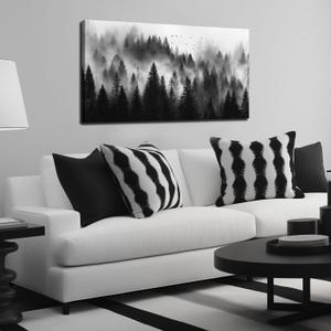 Foggy Forest Wall Art for Bedroom Black and White Pictures for Wall Living Room Home Office Canvas Wall Decor Ready to Hang 20 x 40 Inch