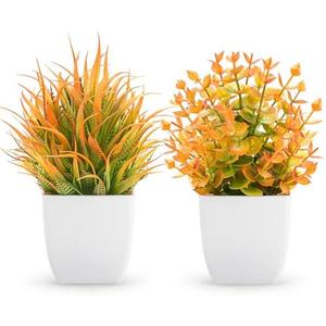 Der Rose 2 Pack Small Fall Fake Plants Mini Artificial Potted Plants Fall Table Office Decor for Home Desk Bathroom Decoration