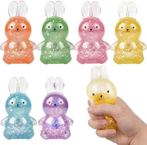 6Pcs Easter Basket Stuffers, 6 Colors Squishy Bunny Stress Balls ,Sensory Fidget Toys for Adults & Kids, Easter Egg Fillers & Party Favors Gifts