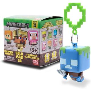 Minecraft Backpack Hangers Series 4 Collectible Keychains  Blind Box Mini Figures with 8 Fun Characters Including Steve, Alex, Skeleton, Frog, Sheep & Gold Variants  Kids Toys, Gift Accessories