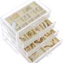 misaya Earring Organizer with 4 Drawers, 31-Slot Acrylic Jewelry Organizer Box for Women, Birthday Present, Cream