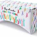Moukeren Cancer Awareness Stretch Tablecloth 72 x 30 Inch Colourful Ribbon Rectangular Wrinkle Spandex Table Cover Cancer Prevention Awareness Support Table Covers for Public Activity Party Supplies