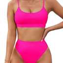 Pink Queen Plus Size High Waisted Bikini Set for Women Two Piece Cheeky High Cut Swimsuit Bathing Suit White (Small)