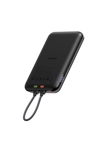charmast 10000mAh Wired Portable Charger, 20W Fast Charging Slim Power Bank with Removable Cable for iPhone & Android, Hand-Free Battery Pack with Digital Display for Short Travel (No-Wireless)
