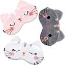 Haysandy 3 Pieces Sleep Mask for Kids Girls Cute Cat Sleeping Eye Cover Soft Mask Comfortable Funny Animal Night Eye Blindfold Cover for Kids Girls Women Home Travel(Cat)