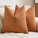 FUTEI Burnt Orange Chenille Decorative Throw Pillow Covers 20x20 Inch Set of 2, Soft Cozy Striped Geometric Patterns Cushion Case,Modern Home Decor for Couch Bed Living Room