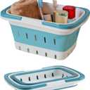 Portable Folding Plastic Bath Caddy with Handle, Perforated, Travel Bathroom Organizer for Bedroom, Bathroom, Shower, Dorm Room, Camping and RV Use (Blue, 1 Pack)