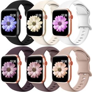 ZALAVER 6 Pack Bands Compatible with Apple Watch Band 38mm 40mm 41mm 42mm 44mm 45mm Men Women, Soft Silicone Sport Strap for iWatch Series 8 7 6 5 4 3 2 1 SE