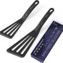 HOTEC 600 Heat Resistant Silicone Slotted Fish Turner Spatula Set, BPA Free Flipper Cooking Spatulas, for Non Stick Cookware Dishwasher Safe, Black