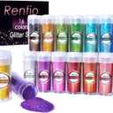 Renfio Holographic Glitter, 16 Colors Resin Glitter Set Each 15g/0.53oz Extra Fine Powder for Crafts PET 1/128" Epoxy Resin Accessories for Tumblers Slime Candle Making Nails Bomb Festival Decoration