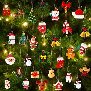 Garma 36PCS Mini Resin Christmas Ornaments Tiny Christmas Tree Decorations Set Comes with String Small Christmas Hanging Ornament for Christmas Tree Decorations