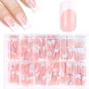COBEE Press on Nails Square Long, 360 Pcs Coffin Fake Nails French Tip Nude Color False Nail Glossy Full Cover Glue on Nails Ballerina Nail Art Manicure Decorations for Women Girls(Rectangle)