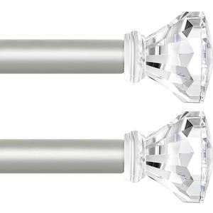 Silver Decorative Crystal Curtain Rods 2 Pack:Heavy Duty Adjustable Window Curtains Rods for Living Room Bedroom,Nickel Modern Acrylic Drapery Rods Set with Clear Bling Diamond Finials,36-88"