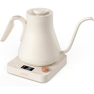 Epeios Electric Kettle, Gooseneck Electric Kettle with 1F Temperature Control, 1200W Rapid Heating for Pour Over Coffee & Tea, 304 Stainless Steel Interior, Auto Shut-Off, 0.9L, Cream White