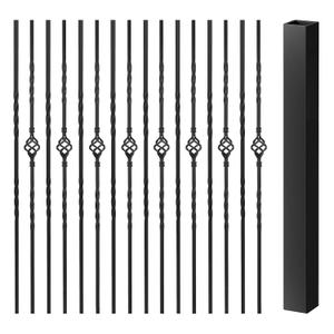 Sidasu 30-Pack Iron Balusters for Staircase Interior, Basket & Twist Design | 44" x 1/2" Square Hollow Profile, Straight Square Ends, Black Powder-Coated Finish, Easy to Cut, for Railing Renovations