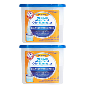 2 Packs Arm & Hammer Fragrance Free Refillable Moisture Absorber and Odor Eliminator 14 oz. Tub