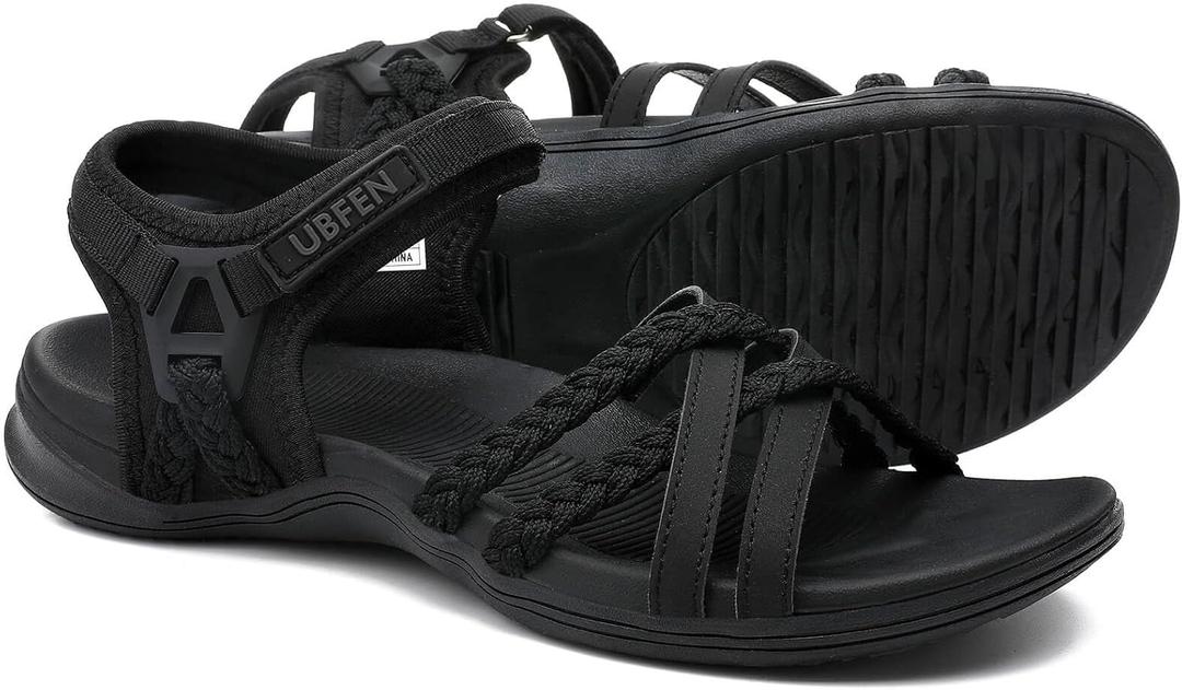 UBFEN Womens Hiking Comfort Sport Sandals Beach Vacation Camping Casual Sport Sandals with Adjustable Straps and Arch Support (White)