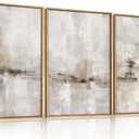 Large Minimalist Textured Framed Canvas Wall Art Set, Neutral Abstract Wall Decor, Modern Beige Gray Wall Painting, Brown and White Art Print for Living Room, Bedroom, Office 16" × 24" 3 Pack
