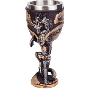 Medieval Flame Dragon Holding Sword Goblet Resin Wine Cup with Stainless Steel Lining Unique Hand-Painted Cup Father's Day Gift (BM030-6)