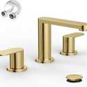 BWE Brushed Gold Bathroom Faucet 3 Hole, 8 Inch Widespread Gold Bathroom Faucets with Pop-up Drain and Supply Lines, 360 Swivel Spout 2-Handle Sink Faucet for Bath Vanity,  8 Inches Widespread, Brushed Gold