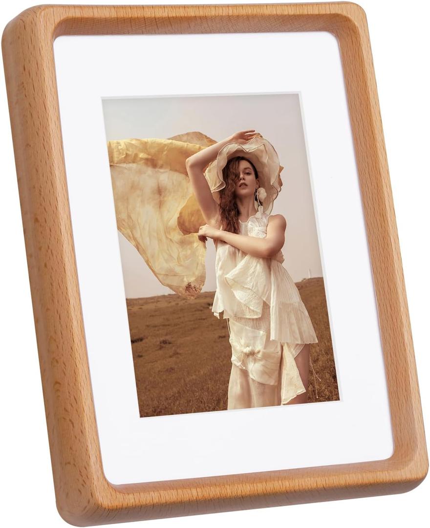 Kattepote Small Photo Frame 5x7 inch, with Mat to fit Photo 3.5x5 inch, Natural Beech Wood Small Picture Frames 7x5 inch for Landscape or Portrait Orientation, WallMount & Tabletop (Beech)